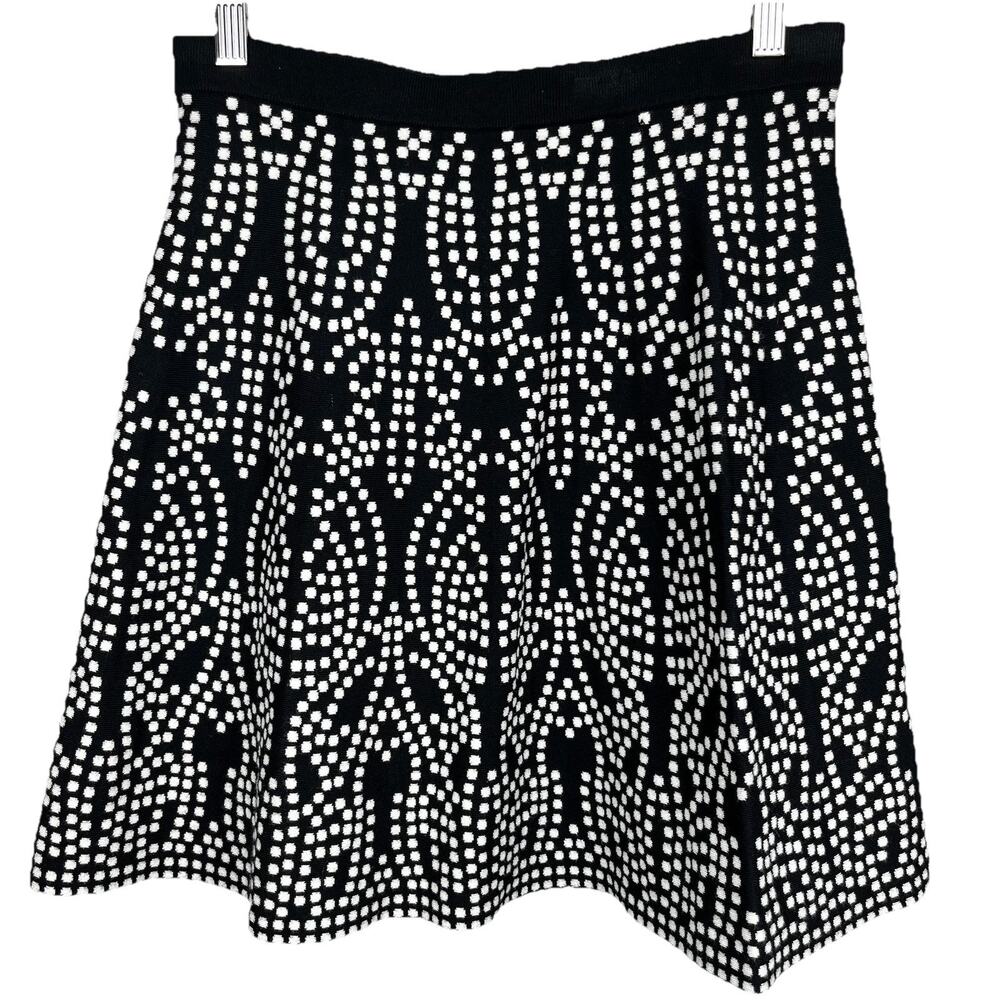 Couture Sweater Knit Flare A-Line Skirt Womens Medium Black White Romeo Juliet